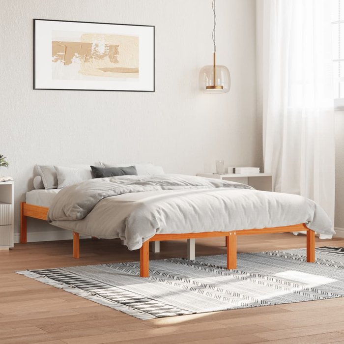 Estructura de cama encerada marrón 140x190 cm de madera maciza de pino