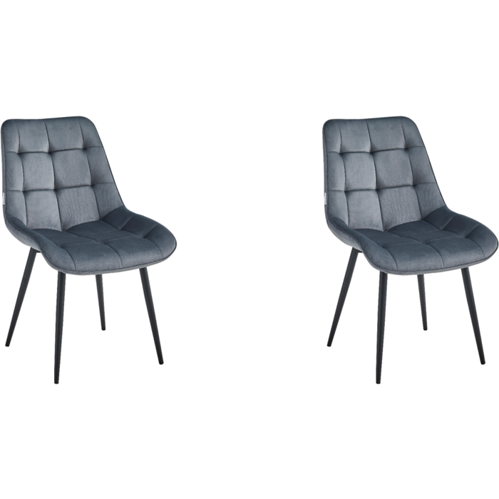 Pack 2 sillas de comedor miami tejido velour gris oscuro, patas de metal negro