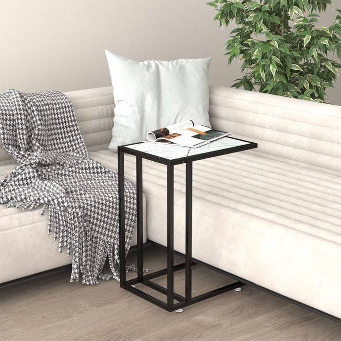 Maison exclusive - mesita ordenador vidrio transparente blanco mármol 50x35x65cm