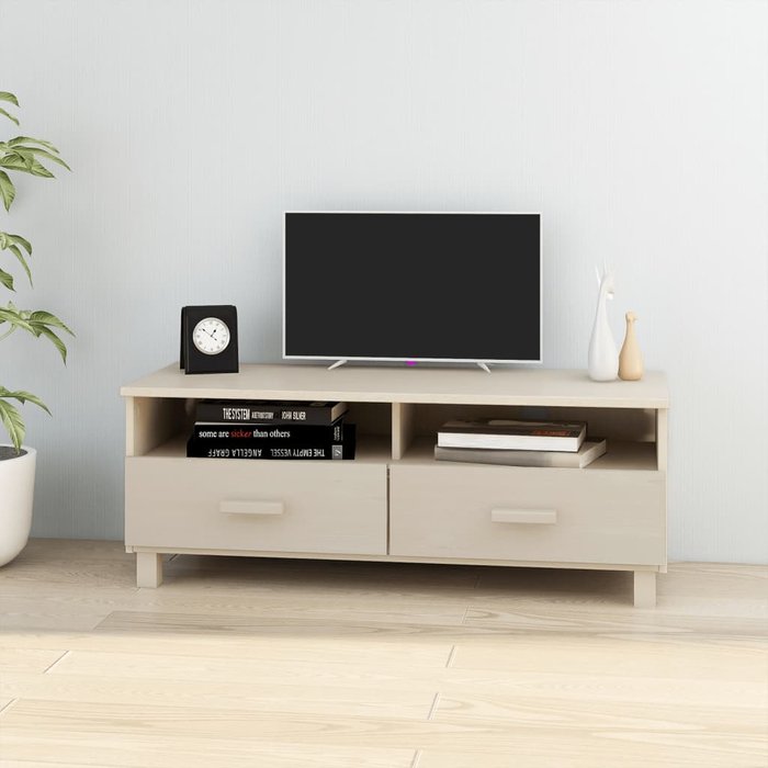 Mueble de tv hamar, marrón miel, 106x40x40 cm, madera maciza de pino