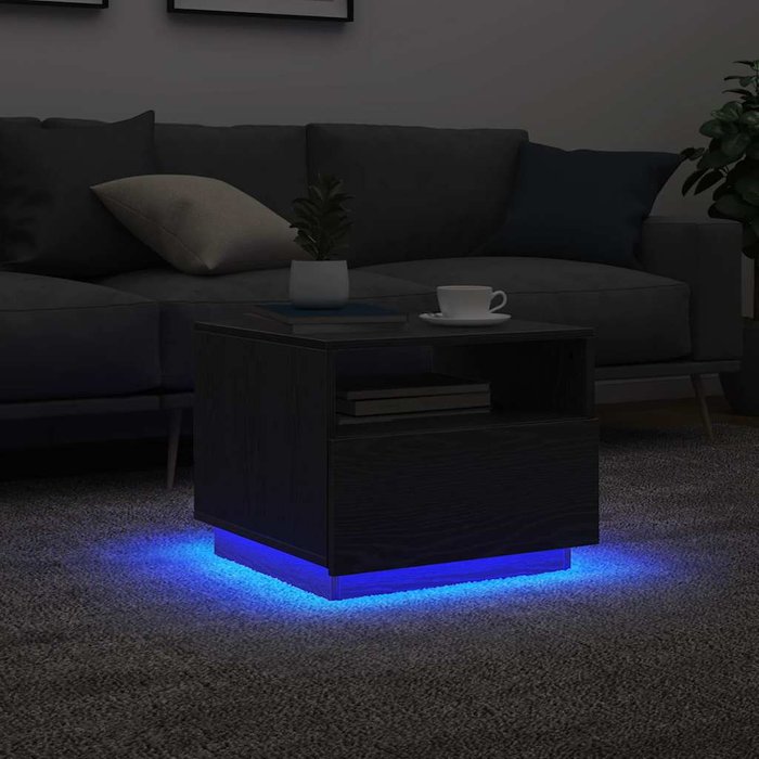 Mesa de centro con luces led, roble negro, 50x49x40 cm