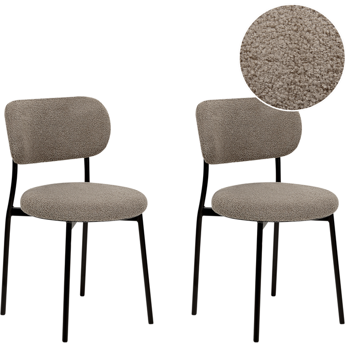 Beliani conjunto de 2 sillas de comedor casey bouclé gris pardo