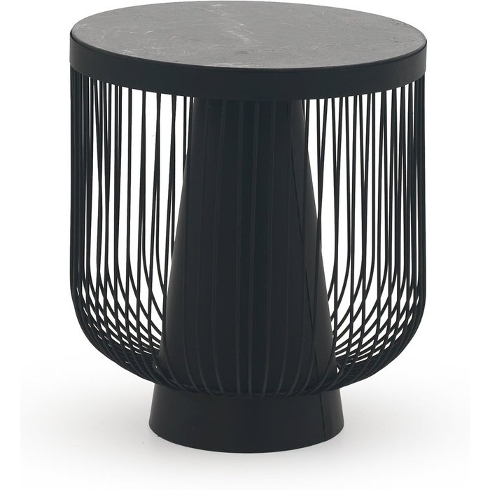 Mesa auxiliar de metal y mármol, color negro