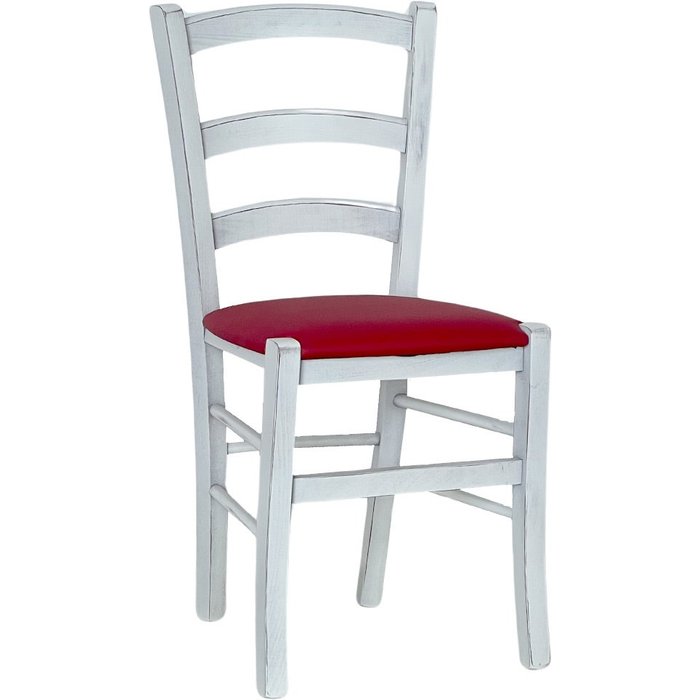 Silla veneciana antigua de madera blanca con asiento rojo