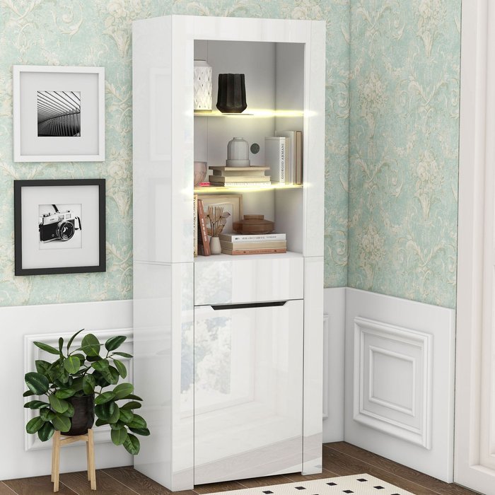 Vitrina con led - al. 165 cm - gran espacio de almacenamiento - blanco