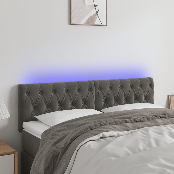Cabecero led gris oscuro 160x7x78/88 cm terciopelo