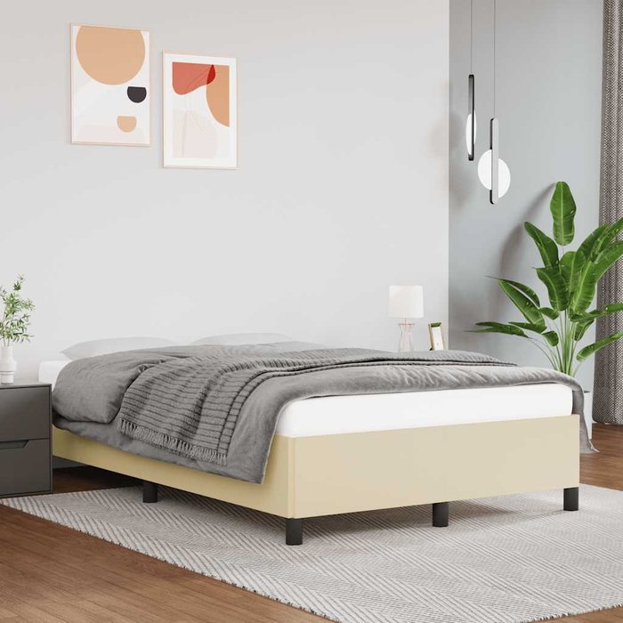 Estructura de cama sin colchón cuero sintético crema 120x190 cm