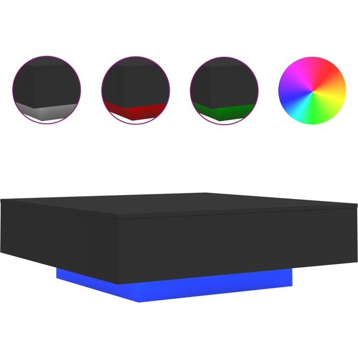 Mesa de centro con luces led negras 100x100x31 cm - comfortxl