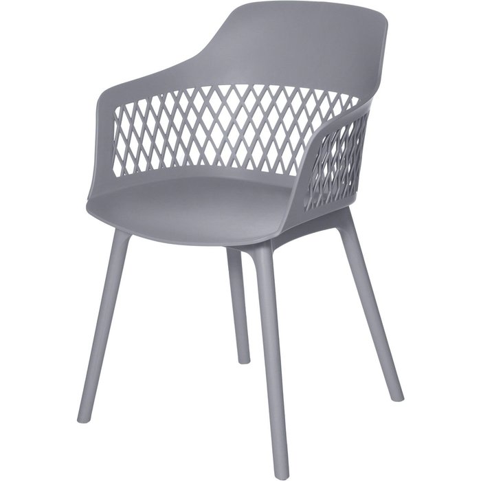 Silla taluk de polipropileno gris con reposabrazos y patas de metalicas