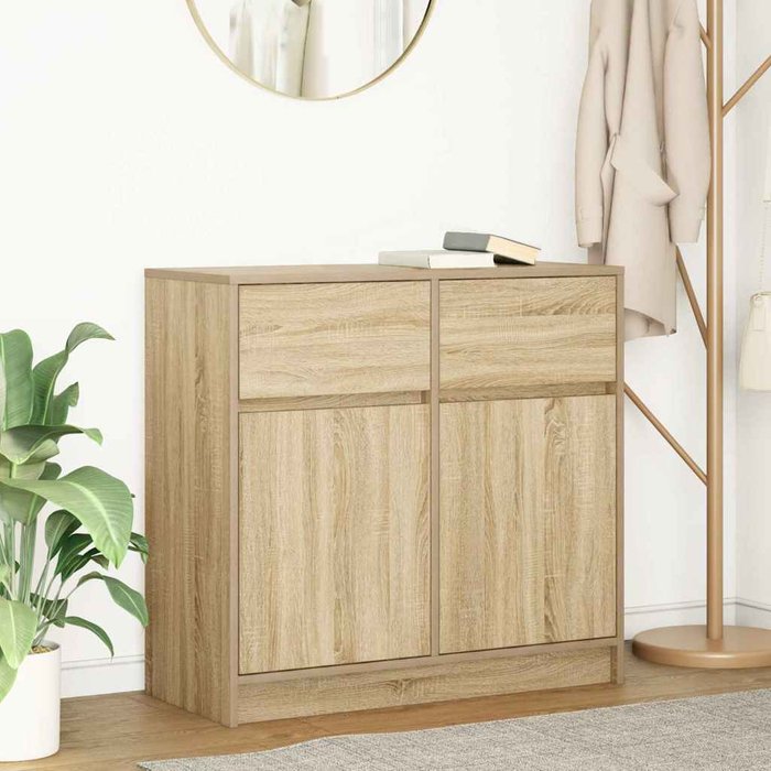 Aparador con cajón roble sonoma 80x34x76 cm madera de ingeniería