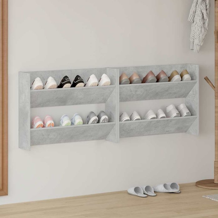 Zapateros de pared de 2 piezas, gris hormigón, 80x18x60 cm