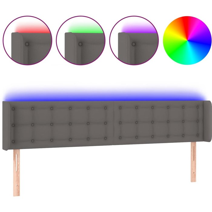 Cabecero cama - mueble cabecero con led cuero sintético gris 163x16x78/88 cm