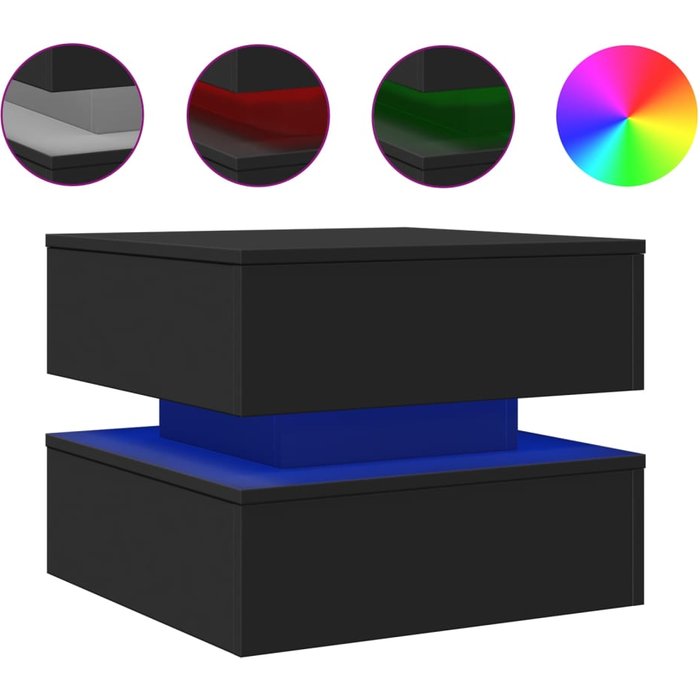 Mesa de centro con luces led negras 50x50x40 cm - comfortxl