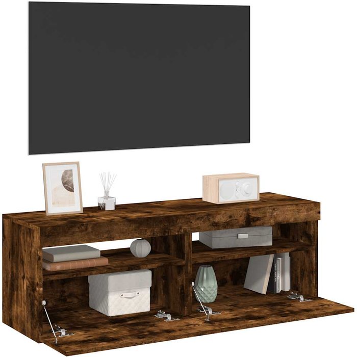 Mueble de tv de 2 piezas con luces led, roble ahumado, 60x35x40 cm