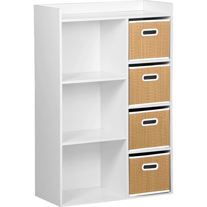 Mueble infantil con 4 cestas de fibra vegetal, camille, natural, 129.5x62x96 cm