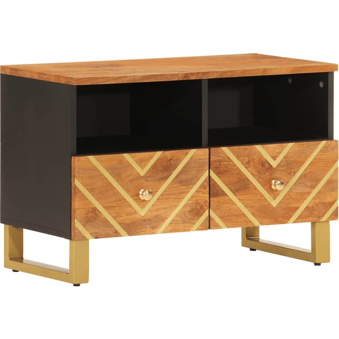 Mueble tv marrón y negro 70x33,5x46 cm madera maciza de mango