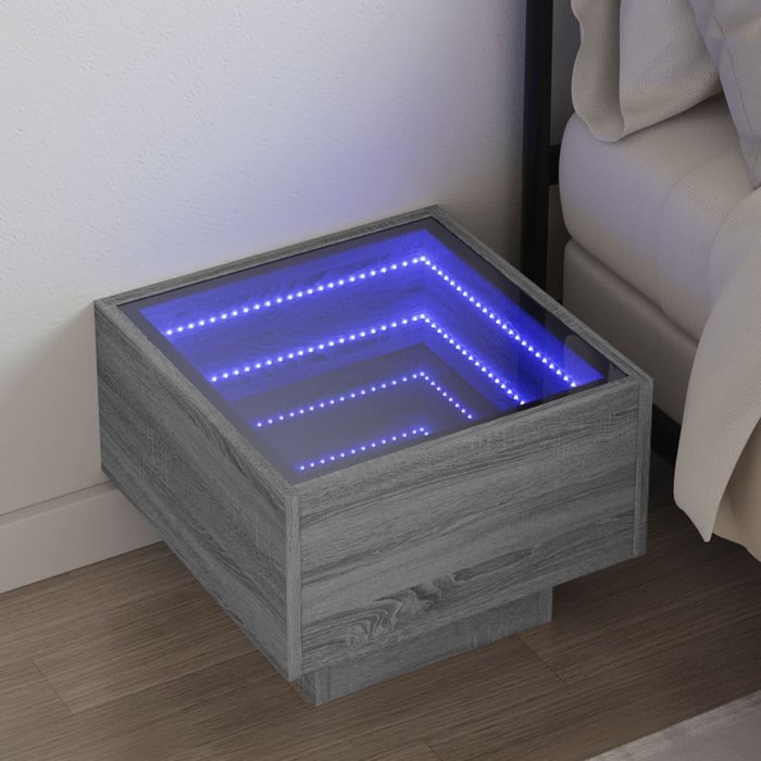 Mesita de noche con led infinito, gris sonoma, 40x40x30 cm - pangivo