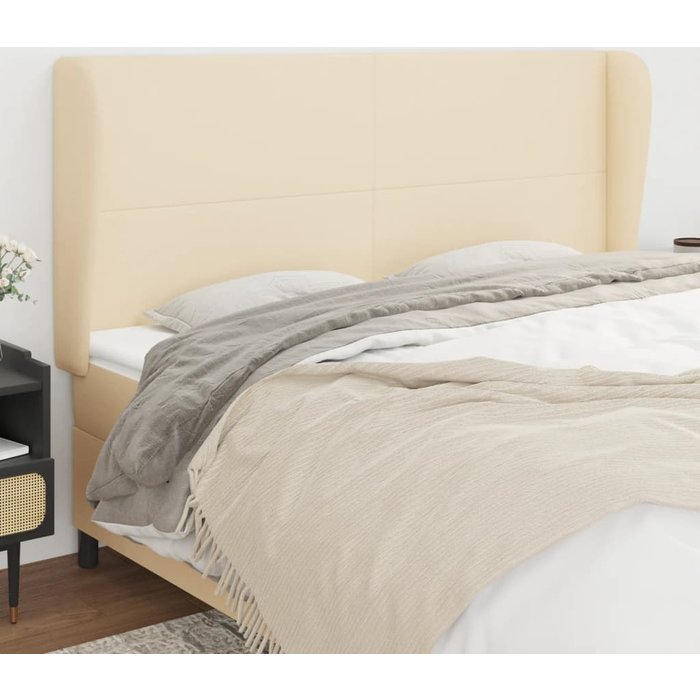 Cabecero con orejas de tela color crema 163x23x118/128 cm