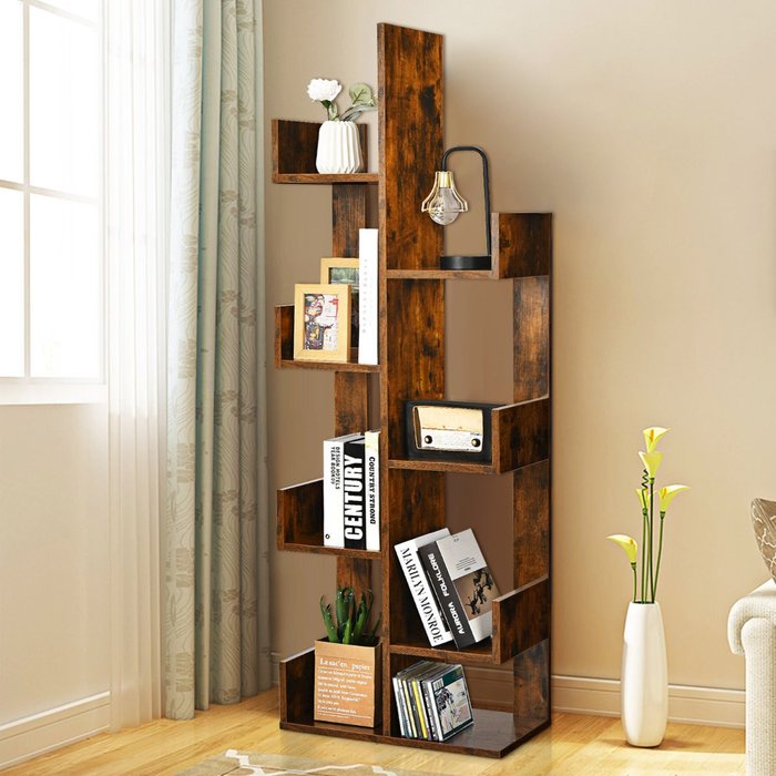 Estantería en forma de árbol con 8 estantes librería para salón dormitorio café