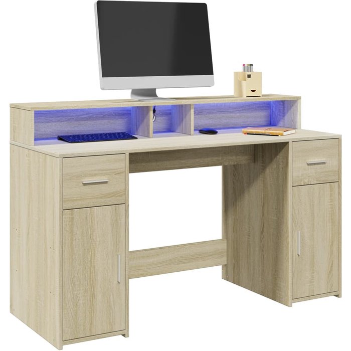 Vidaxl escritorio con led madera ingeniería roble sonoma 140x55x91 cm