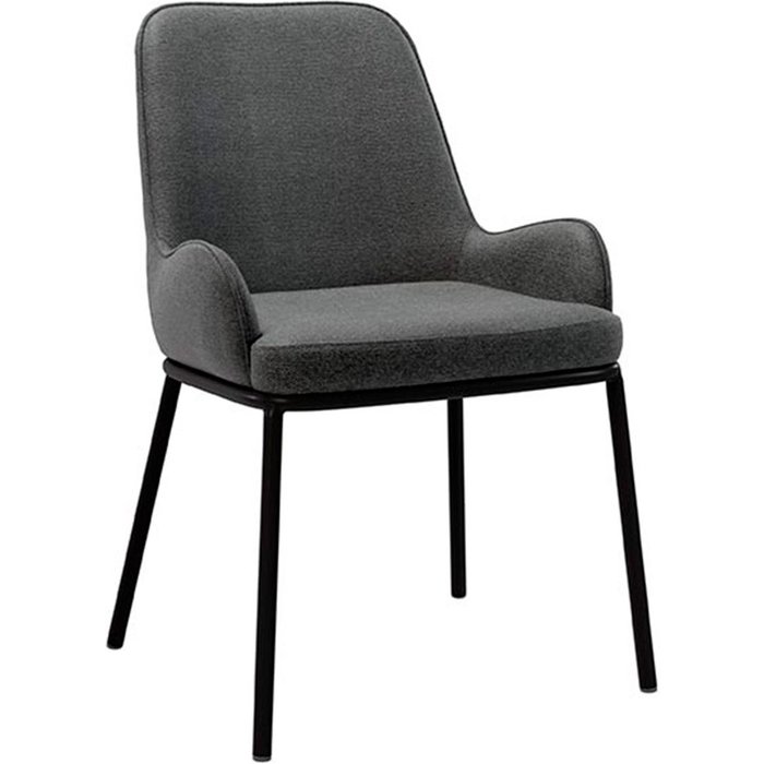 Silla larsa tapizada gris oscuro con reposabrazos bajos curvos