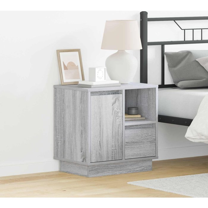 Mesilla de noche gris, 50 x 34,5 x 50 cm. madera contrachapada.