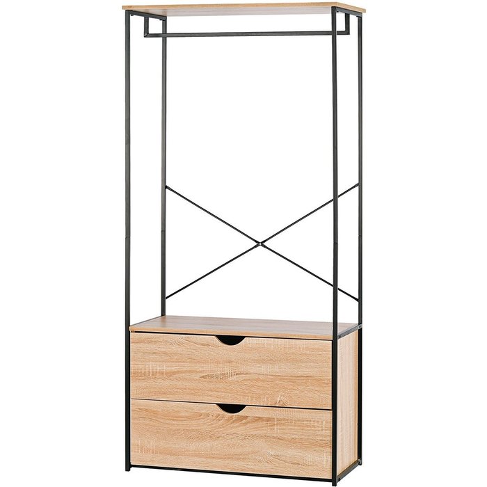 Armario vestidor de dormitorio industrial ega, 2 cajones negro 166x78x38 cm