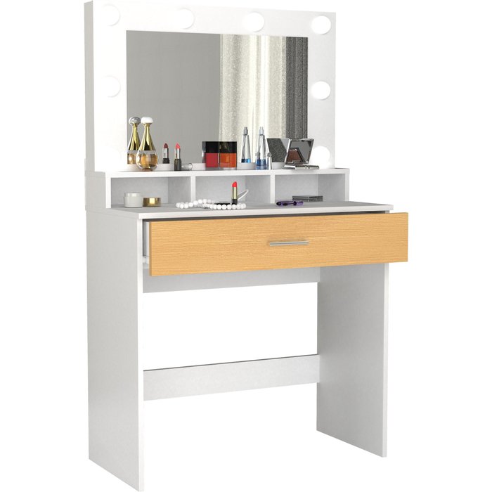 Vcm mesa de maquillaje kosmal blanco / roble de miel h. 133 x b. 80 x t. 40 cm