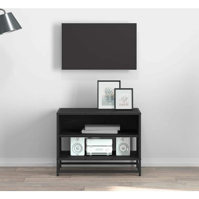 Gabinete de tv roble negro 61 x 40 x 46 cm madera contrachapada