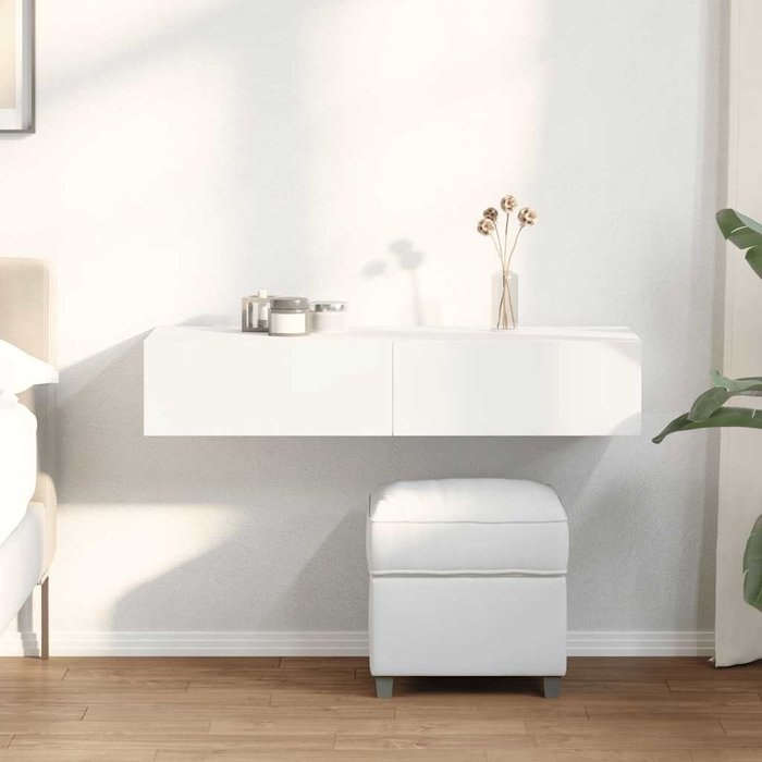 Estantería de pared con cajones, blanca, 100x36x19cm, madera de ingeniería.