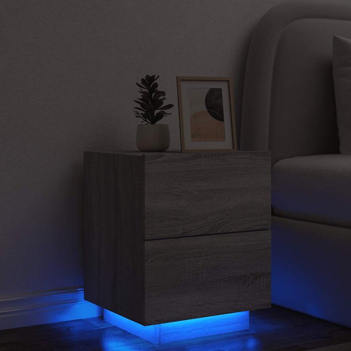 Mesita de noche con luces led, madera de ingeniería gris sonoma.