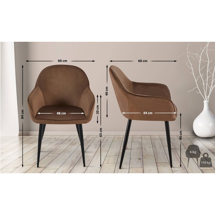 Silla de comedor boise de terciopelo marrón