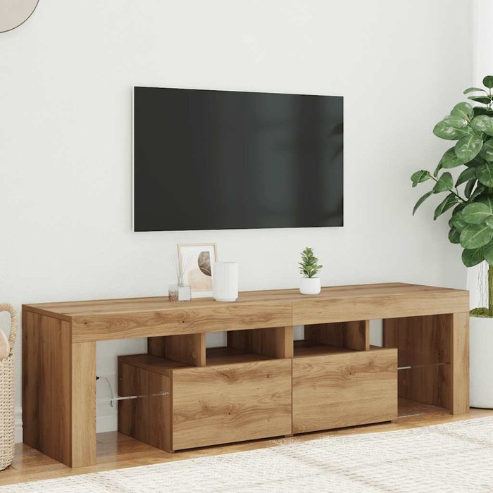 Mueble de tv luces led madera roble artisan 140x36,5x40 cm vidaxl