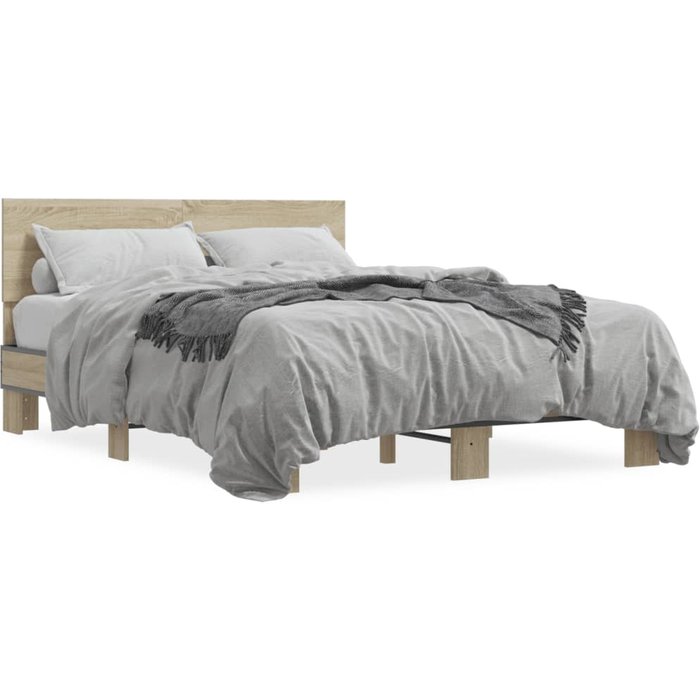 Vidaxl estructura cama madera ingeniería metal roble sonoma 120x200 cm