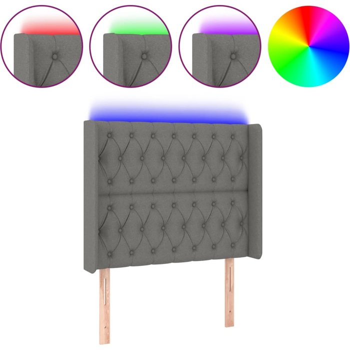 Cabecero cama - mueble cabecero con led de tela gris oscuro 93x16x118/128 cm