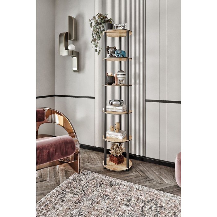 Estante redondo de roble de 6 niveles: elegante diseño vertical