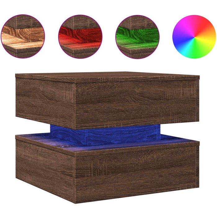 Mesa de centro con luces led en roble marrón 50x50x40 cm - comfortxl