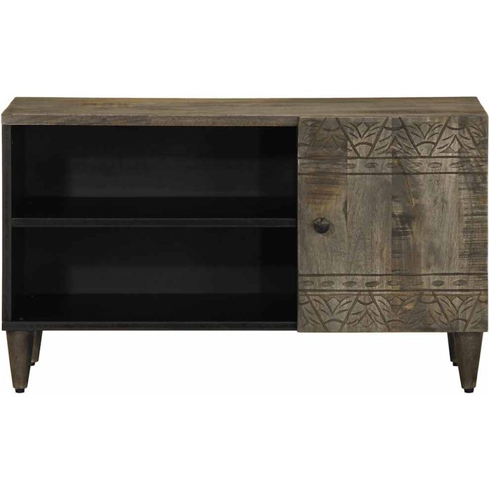 Mueble de tv madera maciza de mango gris claro 80x31,5x46 cm
