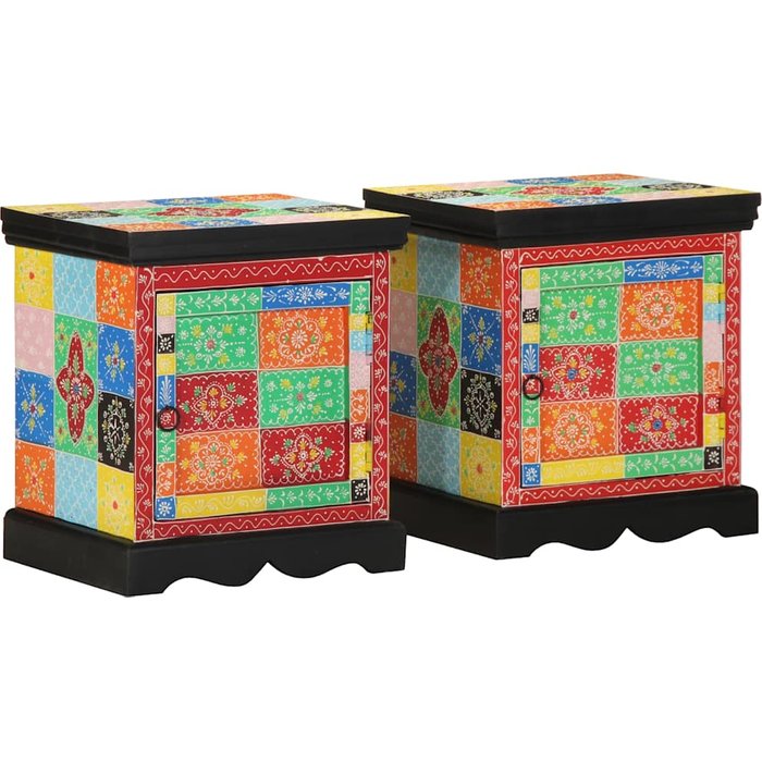 Mesilla de noche 2uds multicolor 40x35x45cm madera maciza mango vidaxl