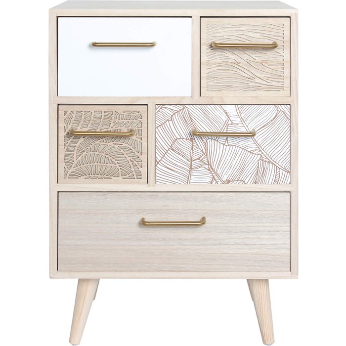 Mueble cómoda rebecca mobili multiusos de madera clara con 5 cajones