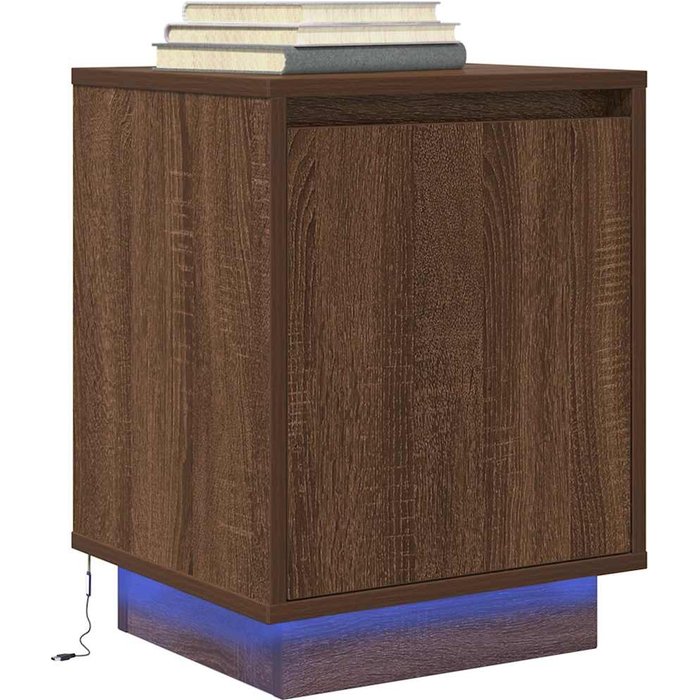 Mesilla de noche con luces led roble marrón 38x34x50 cm