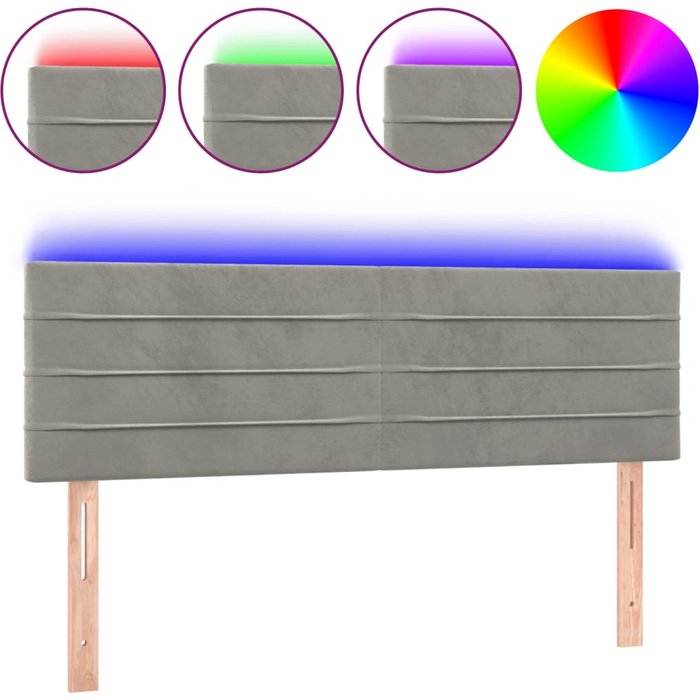 Cabecero con led de terciopelo gris claro 144x5x78/88 cm - comfortxl