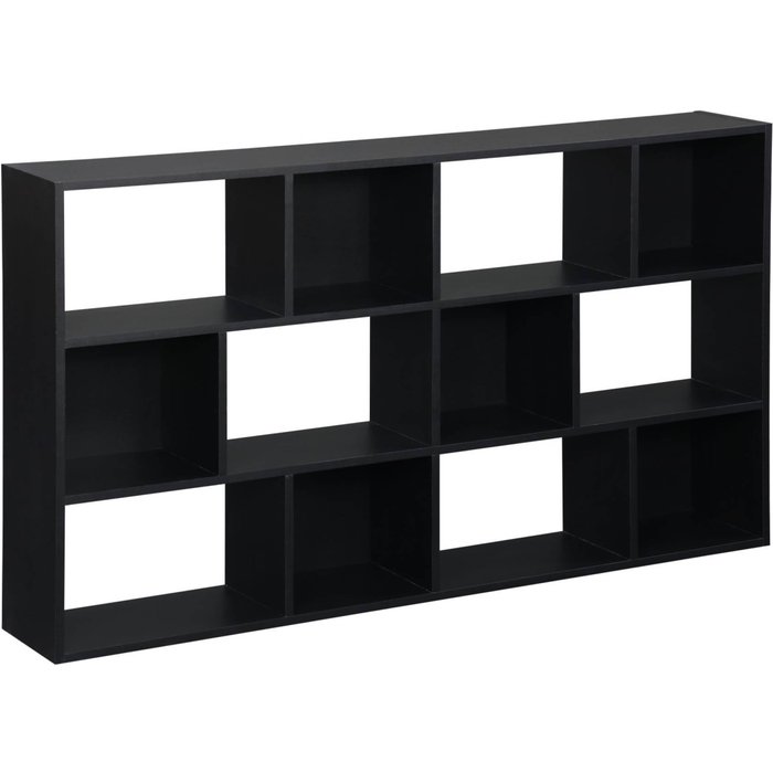 Estantería con 3 baldas y 12 compartimentos negro - 140x23x80 cm