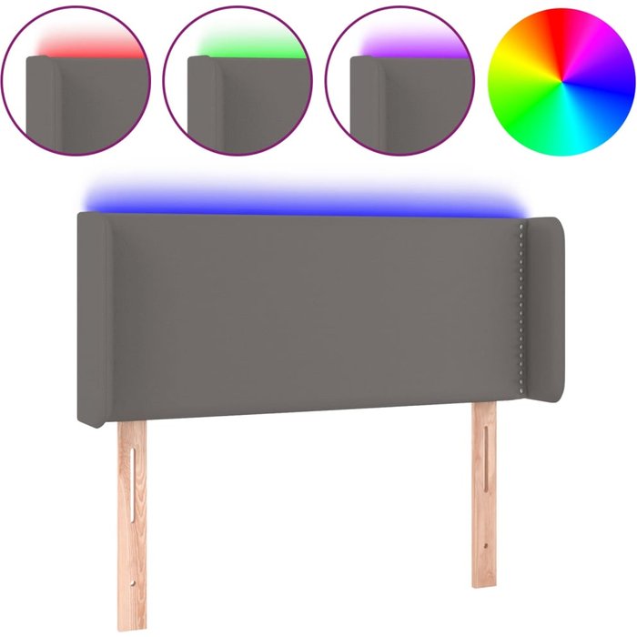 Cabecero cama - mueble cabecero con led cuero sintético gris 83x16x78/88 cm