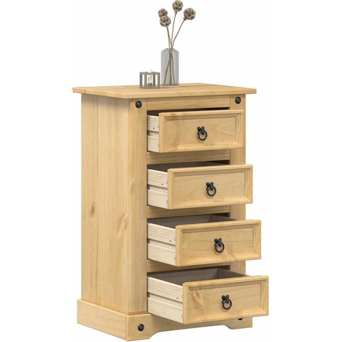 Mesita de noche de 53x39x84 cm, madera maciza de pino.