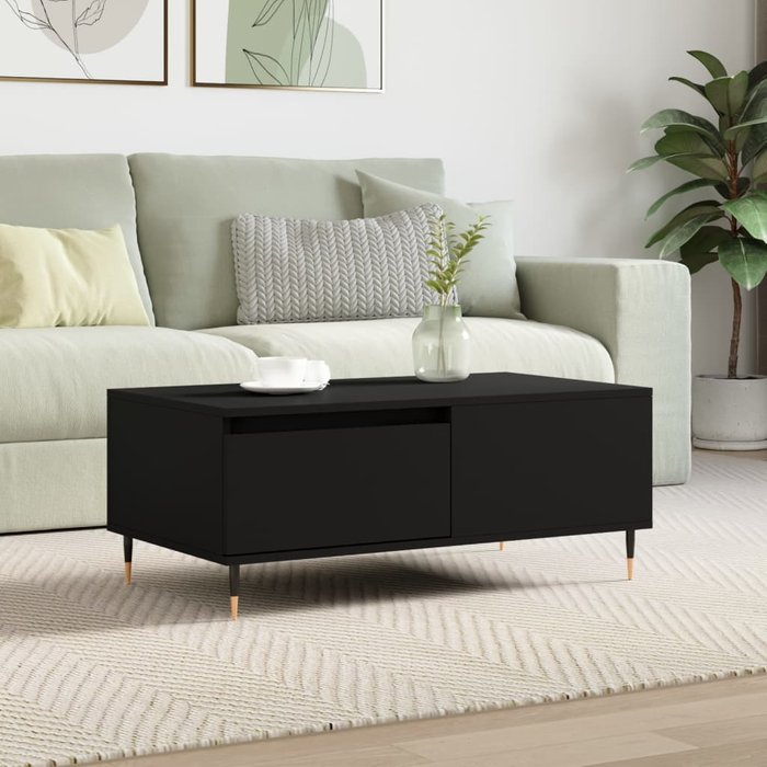 Mesa de centro negra, 90x50x36,5 cm, madera de ingeniería. - pangivo
