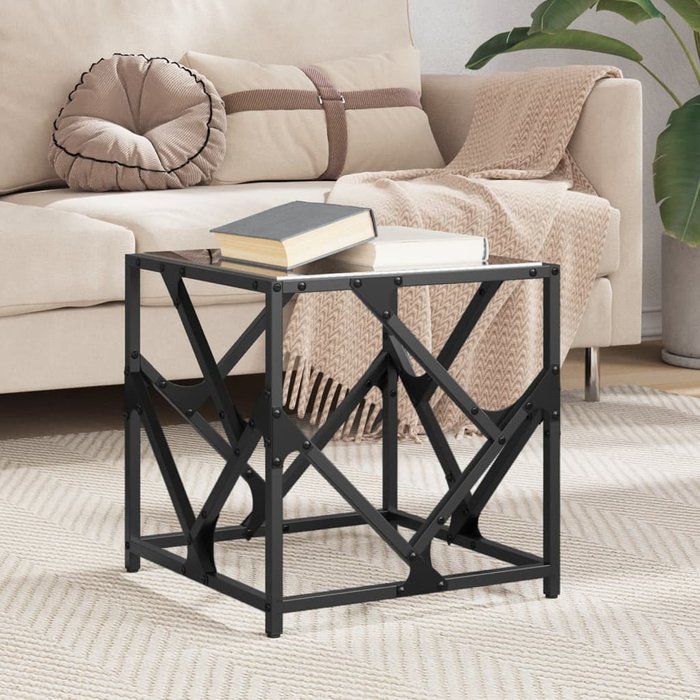 Mesa de centro con tapa de cristal negro 40x40x41 cm acero