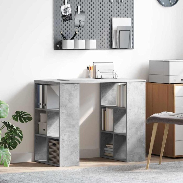 Escritorio gris hormigón de 90 x 50 x 75 cm, fabricado en madera de ingeniería.