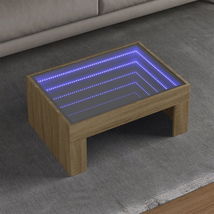 Mesa de centro con iluminación led infinita, roble sonoma, 70x50x30 cm