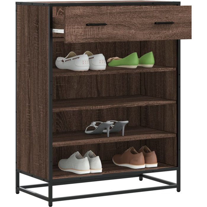 Zapatero de madera y metal marrón roble 75x38x97,5 cm